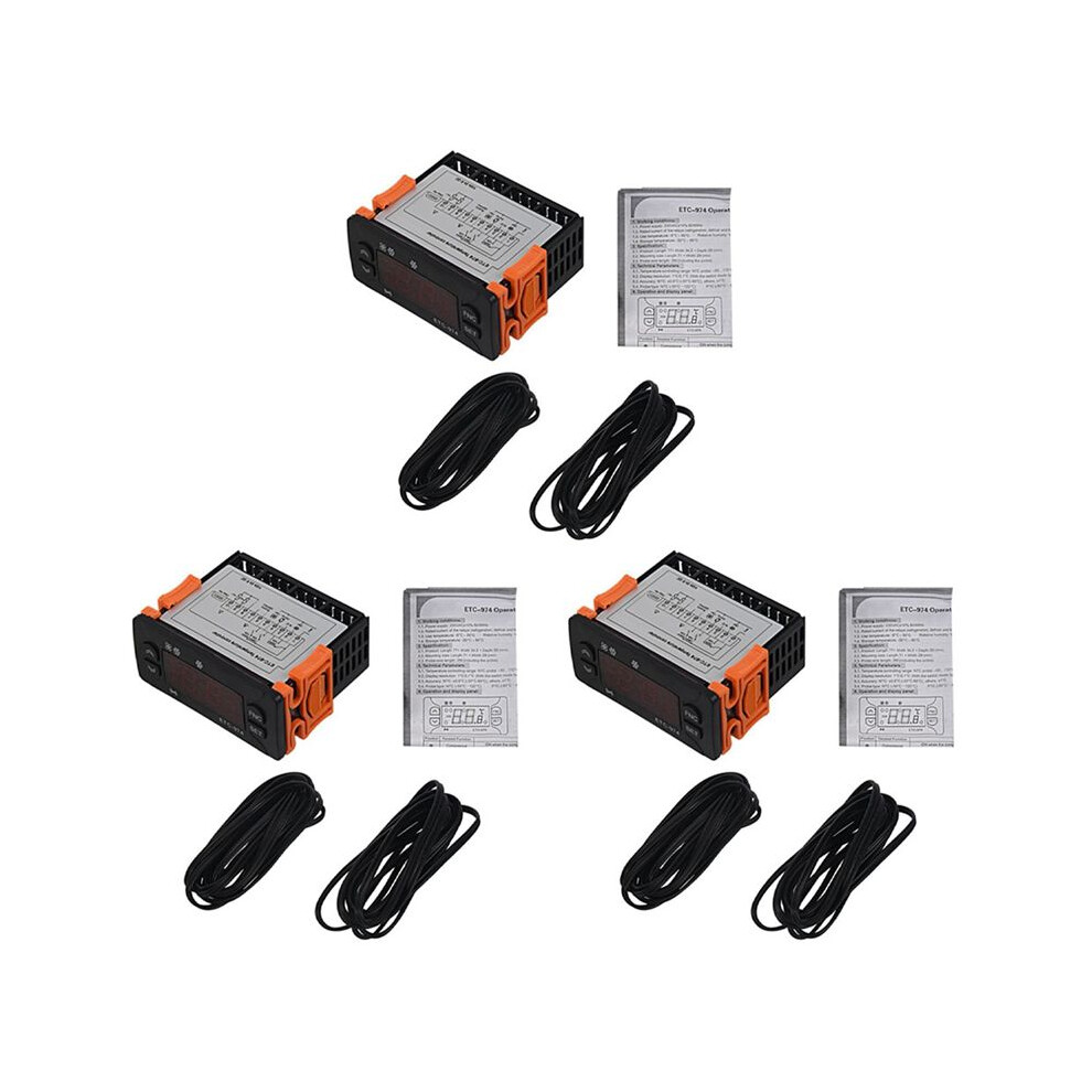 3X Etc-974 Temperature Controller Refrigerator Thermostat Regulator Thermoregulator Thermocouple Ntc Dual Sensor 6032516080782
