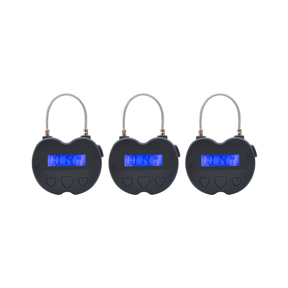 3X Lock Lcd Display Lock Usb Rechargeable Temporary Timer Padlock Travel Electronic Timer Black 6034163793930