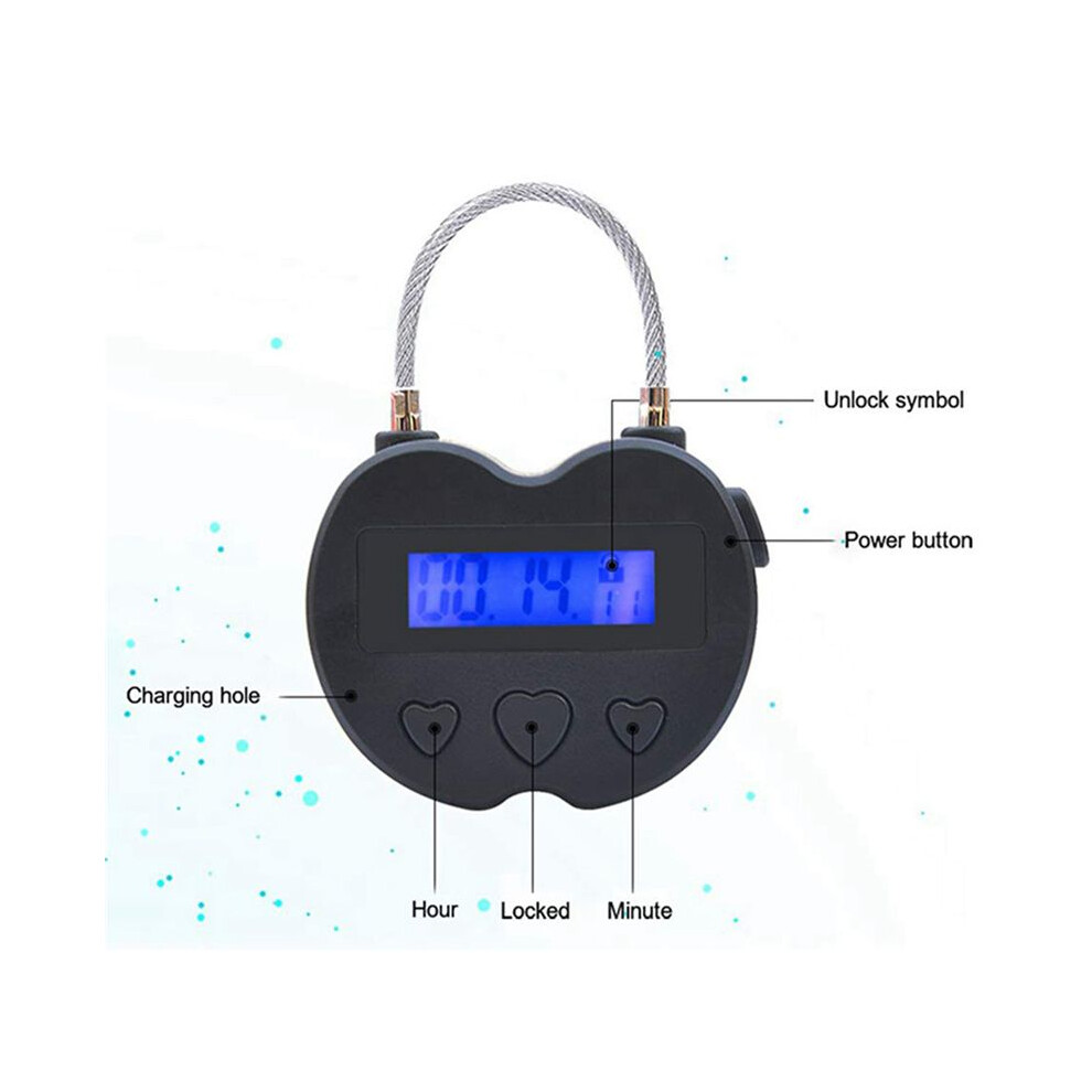 3X Lock Lcd Display Lock Usb Rechargeable Temporary Timer Padlock Travel Electronic Timer Black 6031125411475