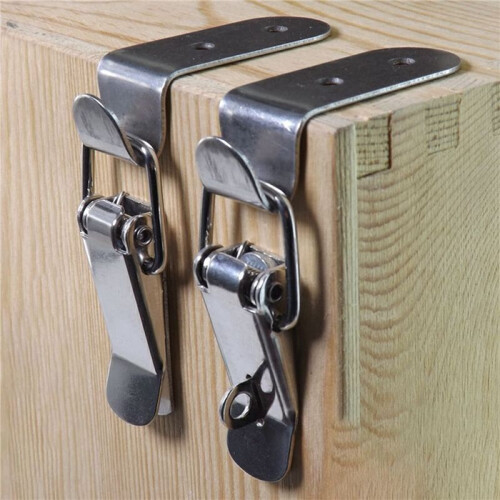2X 90 Degrees Duck-Mouth Buckle Hook Lock Spring Loaded Draw Toggle  Clamp Silver Hasp  Catch B 1