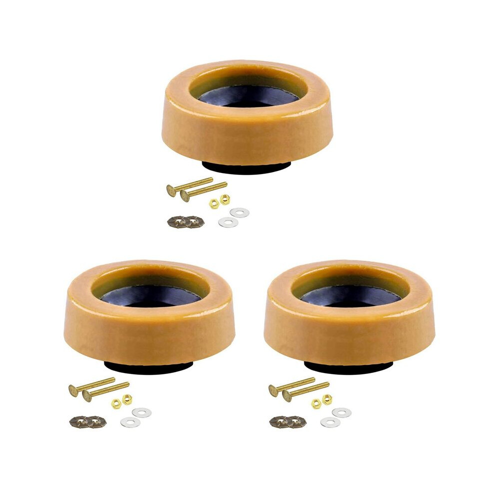 3X Toilet Wax Ring Kit For Floor Outlet Toilets New Install Or Re- With Flange And Bolts 4712455921705