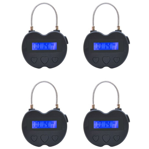 4X   Lock LCD Display  Lock USB Rechargeable Temporary Timer Padlock Travel Electronic Timer Black