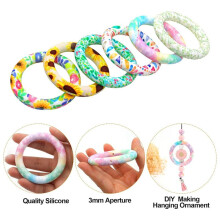 6 Pcs Silicone Beadable O Ring, 65Mm Round Silicone Loop with 2 Hole Frame Silicone Pendant for Diy Keychain