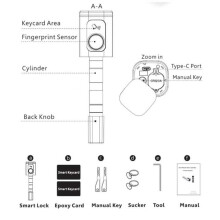 Intelligent Lock Cylinder Tong Tong APP Card Anti-Theft Gate Fingerprint Lock Replacement Lock Cylinder,A