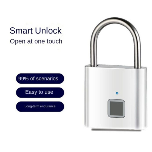 Fingerprint Lock Electronic Lock Electronic Fingerprint Lock Padlock Outdoor Waterproof and Rust-Proof Silver 1