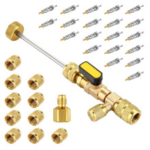 Kit D'Outils D'Installation pour Extracteur de Noyau de Valve avec Double Port 1/4 et 5/16 pour R22 R12 R407 R410 R404 R32 R600