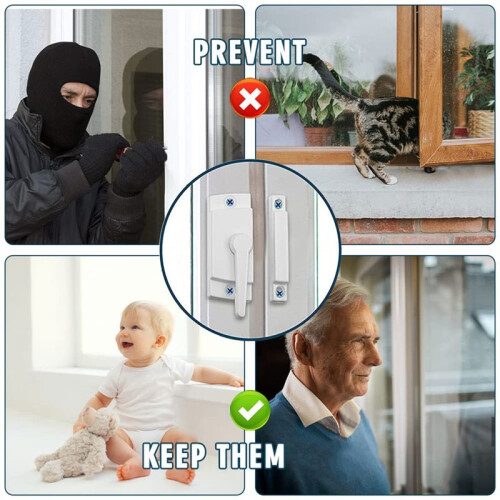 4 Pack Window Sash Locks, Window Latches Replacement Sash Locks White Fits Horizontal Sliding Window 2