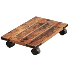 PC Tower Stand Rustic Brown Black, Adjustable CPU Holder with 360 Swivel Wheels for Office and Gaming