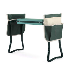 Garden Kneeler and Seat 2in1 Folding Stool with Tool Pouches, Sturdy Iron Frame, Green