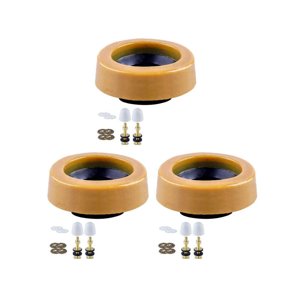 3X Toilet Wax Ring Kit For Floor Outlet Toilets New Install Or Re- Include Closet Bolts,Bolt Caps,Flange And Washers 4712161856711