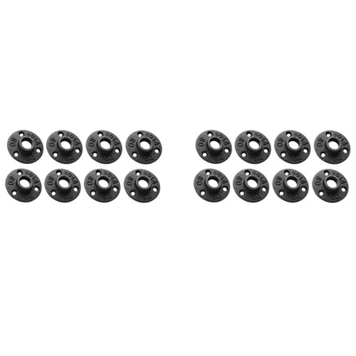Flange de Tubo de Ferro Fundido Maleável de 3/4 Polegadas, Bicos de Tubo Rosqueado de Tubo Preto de 3/4 Polegadas, 16 Peças