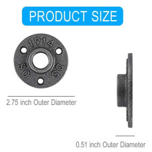 Flange de Tubo de Ferro Fundido Maleável de 3/4 Polegadas, Bicos de Tubo Rosqueado de Tubo Preto de 3/4 Polegadas, 16 Peças