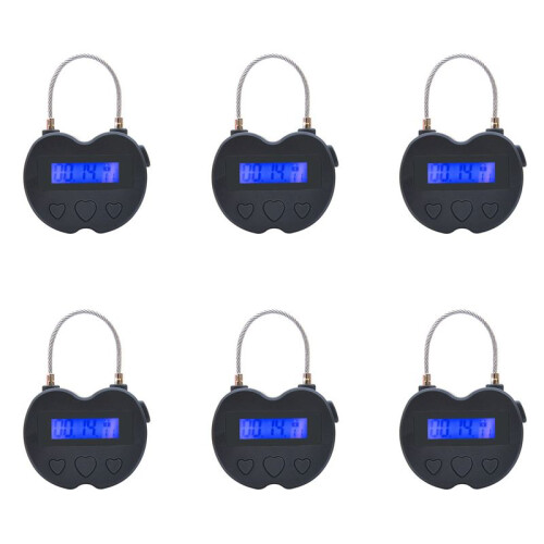 6X   Lock LCD Display  Lock USB Rechargeable Temporary Timer Padlock Travel Electronic Timer Black 1