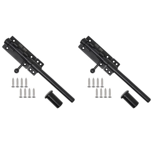 2X Heavy Duty Slide Bolt Gate  with A Padlock, Horizontal Bolt  Floor  Hardware (Black,10 Inch)