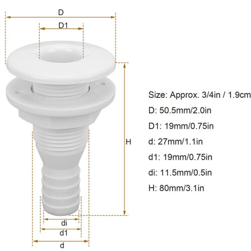 2X Boat Water Drain Scupper ABS 3/4in White Through Hull Connector Hose Coupling Drain Outlet Replacement Hardware 2