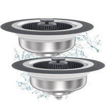 2 Pack Upgraded 3 in 1 for Kitchen Sink Drain Strainer Stopper Combo, Stainless Steel Basket Filter Sink Strainer