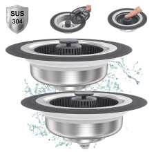 2 Pack Upgraded 3 in 1 for Kitchen Sink Drain Strainer Stopper Combo, Stainless Steel Basket Filter Sink Strainer