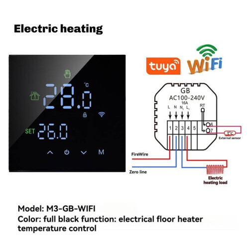 Tuya  WiFi Floor Water Heating Wall Boiler Heating Thermostat Programmable Voice Control Backlight Adjustable B 1