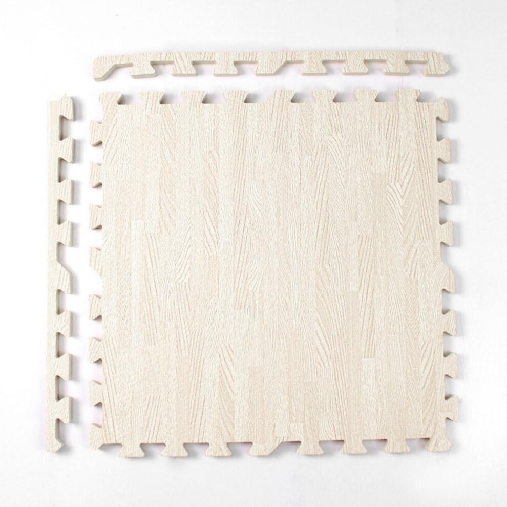 1Cm Thick Kids Foam Play Mat, Wood Interlocking Floor Tiles, Soft Waterproof Eva, 36Pcs Grain/White