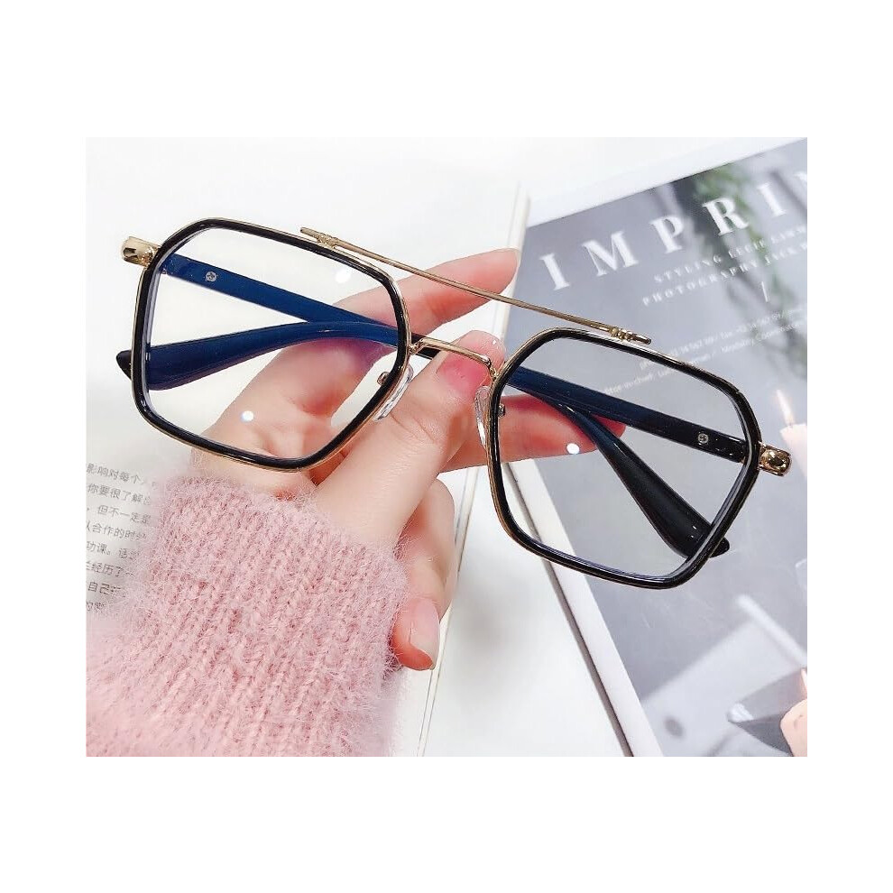 Blue/Light/Black Blocking Reading Glasses +3.00 Anti Uv Polygonal Computer Reader Gold Frame