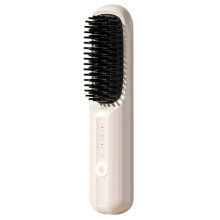 (White) Usb Rechargeable Mini Hair Straightening Comb Easy Carrying Electric Detangling Hair Comb for Home/Travel