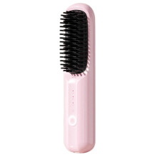 (pink) Usb Rechargeable Mini Hair Straightening Comb Easy Carrying Electric Detangling Hair Comb for Home/Travel
