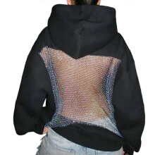 (S,Black)Womens See-Through Mesh Back Hoodie Oversized Sweatshirts Casual Long Sleeve Pullover Sweater Winter Fall Outfits Gift