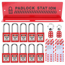 Lockout Tagout Station with 10 Keyed Different Safety Padlocks 2 Hasps and 10 Lockout Tags, Iron Loto Locks Rack