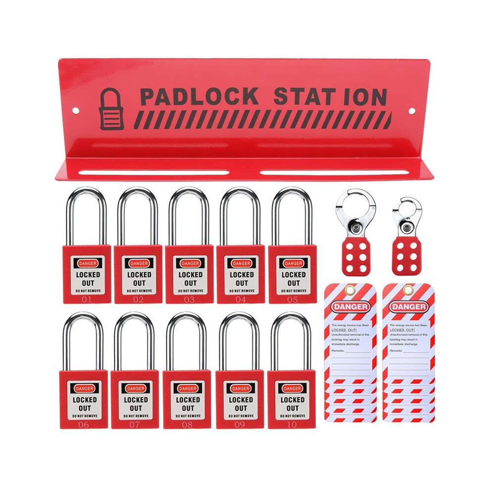 Lockout Tagout Station With 10 Keyed Different Safety Padlocks 2 Hasps And 10 Lockout Tags, Iron Loto Locks Rack 4711801880840