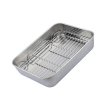 (M) Large Capacity Stainless Steel Deep Roasting Pan with Wire Rack For Even Baking Grilling Tray Durable And Rusts Proof XL