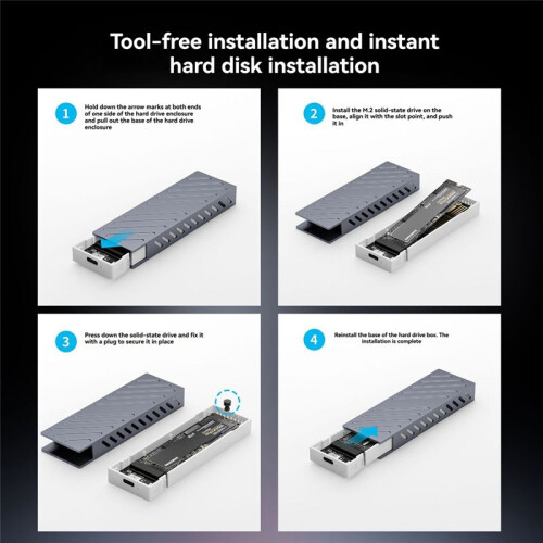 M2 SSD Case  SSD Enclosure M.2 to USB 3.2 Gen2 10Gbps USB C Portable External Enclosure Tool-Free B
