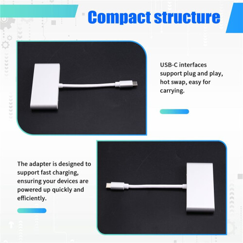 4-in-1 USB C Hub Power USB 3.0 for  Surface Chrome  Stable USB 3.0 USB HUB Adapter