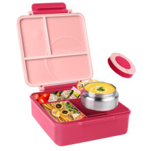Lancheira Térmica para Crianças, Recipiente Térmico À Prova de Vazamentos, 4 Compartimentos para Alimentos Quentes e Frios, Escola e Viagens