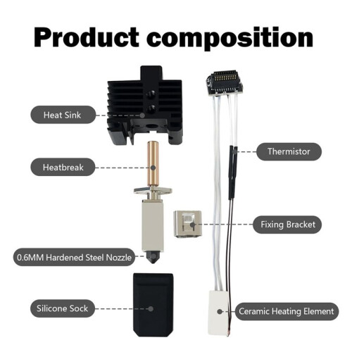 P1P/P1S Hotend 0.6mm Ceramic Assembled Extruder Printhead Kit for  P1P/P1S- 3D Printer Hot End Replacement 1
