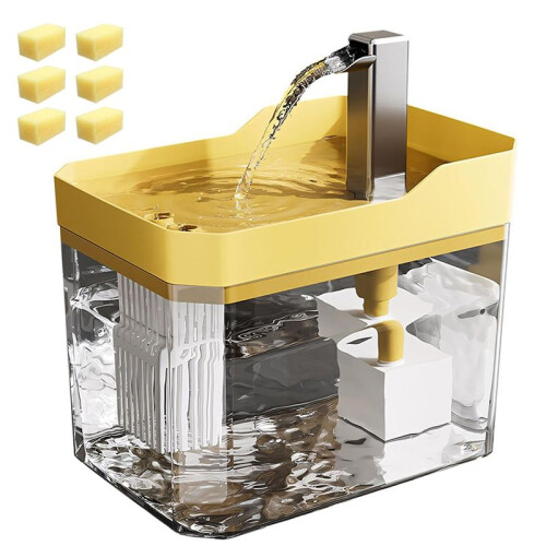Pet Cat Automatic Water Dispenser with Filters, Circulating Flowing Water, Yellow 1