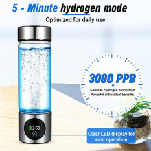 Portable Hydrogen Water Generator Bottle SPE+PEM Dual Chamber Lonizer + PPB& Display Electrolytic Hydrogen Water