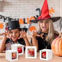30 Pack Candy  Boxes with Sticks, 4x4x4Inch  Caramel  Gift Box with Clear Window for Christmas