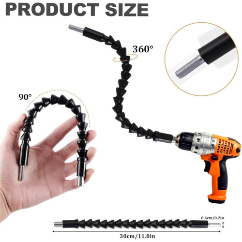 Right Angle Drill Attachment Set Flexible Drill Bit Extension 360 Rotatable 1/4 3/8 1/2" Impact Grade Socket Adapter 2