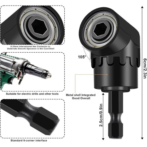 Right Angle Drill Attachment Set Flexible Drill Bit Extension 360 Rotatable 1/4 3/8 1/2" Impact Grade Socket Adapter