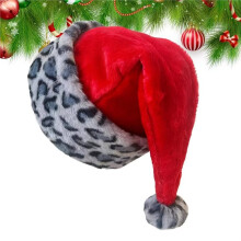 Christmas Santa Hat Double-Layer Stylish Soft Leopard-Print Plush Santa Hat for Photography Parade Cosplay Party B