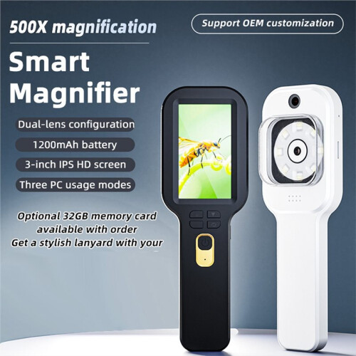 Microscópio de Aumento Digital Portátil com Zoom de 500x, Bateria de 1200mAh e Tela IPS de 3 Polegadas, Cor Preta 1