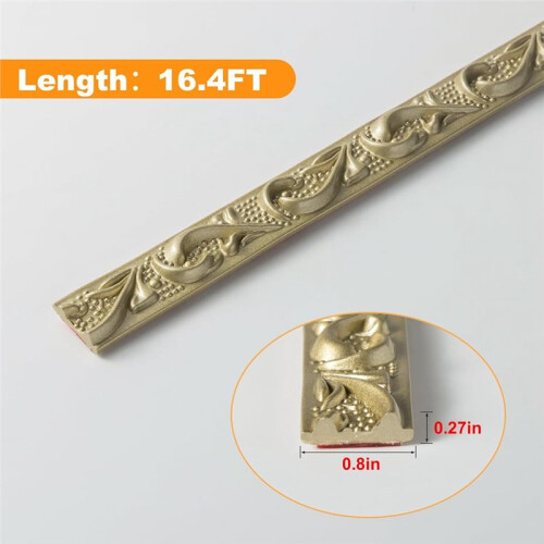 Moldura de Coroa Dourada Champagne de 0,8 Polegadas X 16,4 Pés - Moldura de Parede Floral 3D Autoadesiva para Molduras de Espelho e Móveis 1