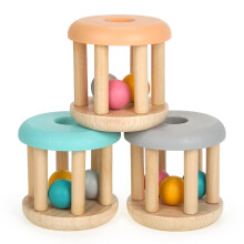 Montessori Baby Toys Wooden Rattle Set, Natural Wood Rolling Toy for Motor Skills and Sensory Play