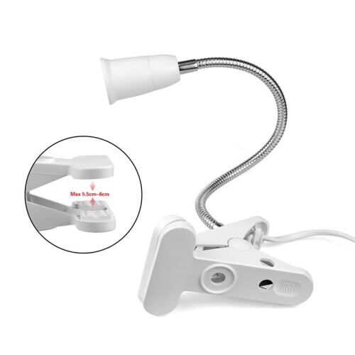 E27 Lamp Holder with EU Power Adapter Flexible Bedside Table Desk Clips Lamps Base Socket Converter with Push 2