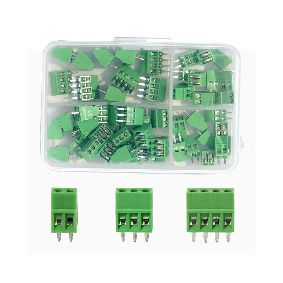 50Pcs 2.54Mm 0.1 Inch Pitch Pcb Mount Screw Terminal Block Connector, 2P 3P 4P Terminals 150V 6A 4712872006122