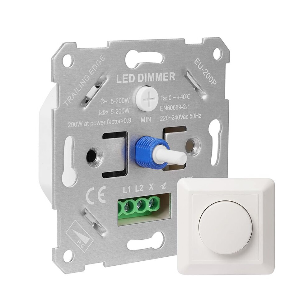 Led Dimmer 230V For Dimmable Leds/Halogen 5-200W With White Cover Plate 4713116699452