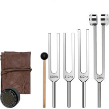 Ensemble de Diapasons - 128 Hz, 432 Hz, 512 Hz, 528 Hz - Outils de Fréquence Lestés et Non Lestés avec Activateur, Maillet et Pochette Végane