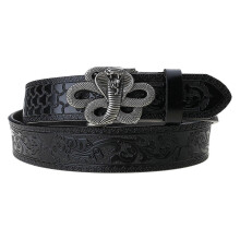 (Black Cobra Silver B, 110cm) Men's Automatic Buckles Belt Colorful Elastic Waistband Cobras Decoration Belt for Jeans and Casual Wear