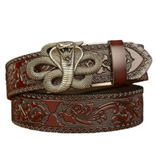 (Coffee cobra silver, 125cm) Men's Automatic Buckles Belt Colorful Elastic Waistband Cobras Decoration Belt for Jeans and Casual Wear