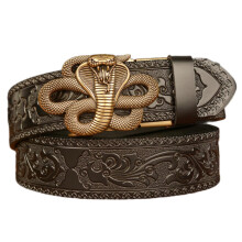 (Black Cobra Gold Buc, 120cm) Men's Automatic Buckles Belt Colorful Elastic Waistband Cobras Decoration Belt for Jeans and Casual Wear